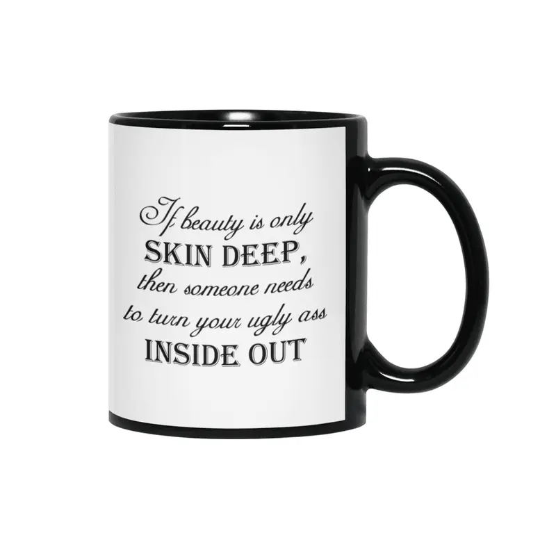 Beauty Skin Deep - Black Lettering Siyah Kupa
