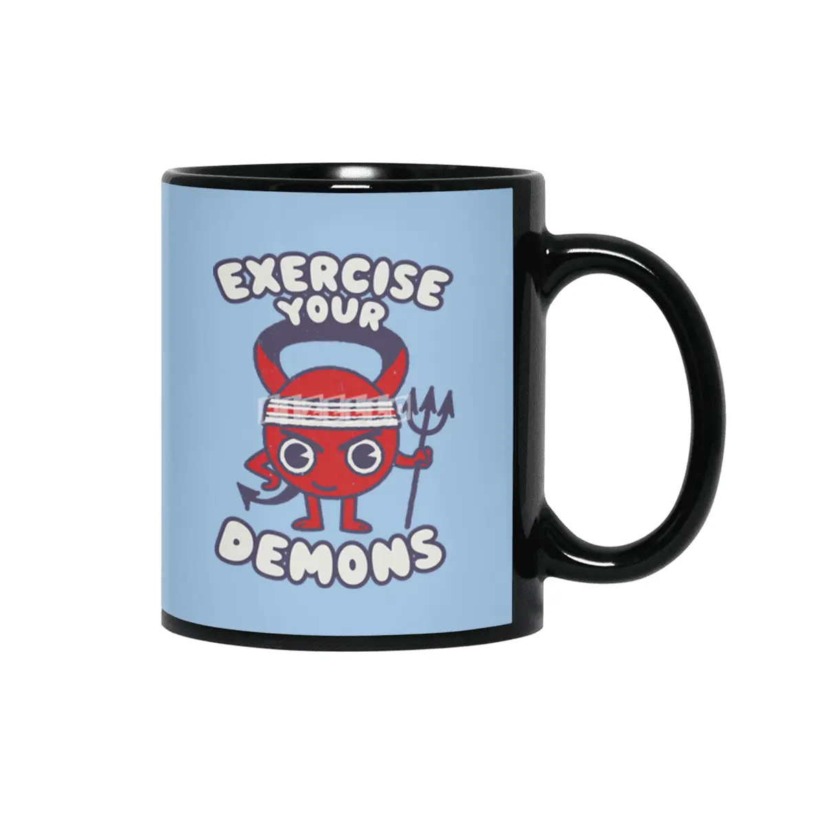 Exercise Your Demon - Humorous Cartoon Gym Funny Workout Graphic Siyah Kupa