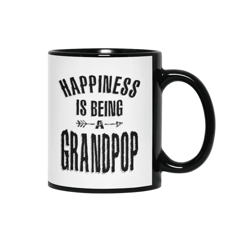 Mens Happiness is Being a Grandpop | Dad and Grandpa Siyah Kupa