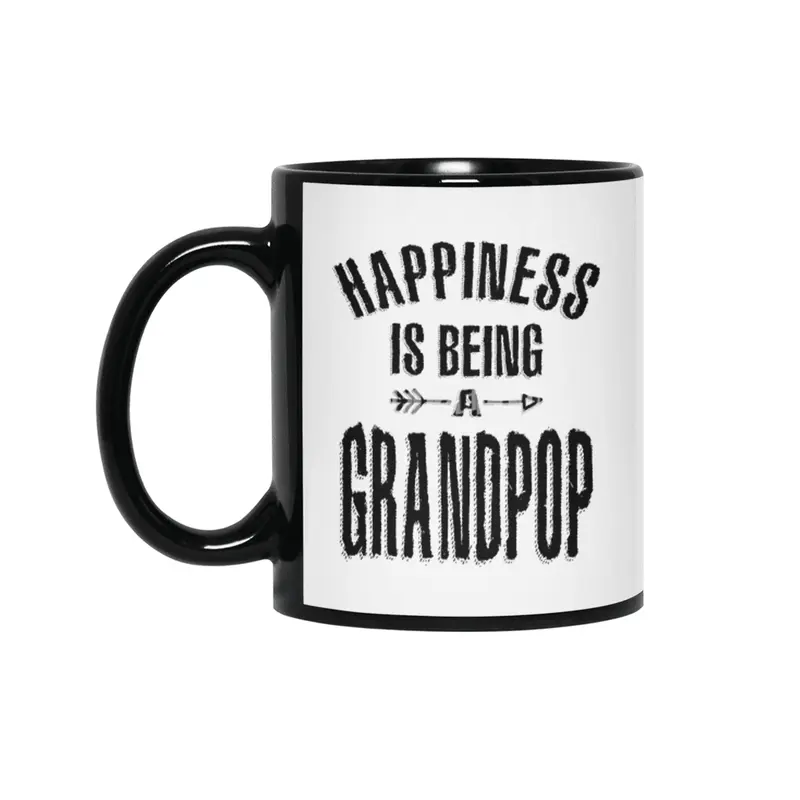 Mens Happiness is Being a Grandpop | Dad and Grandpa Siyah Kupa