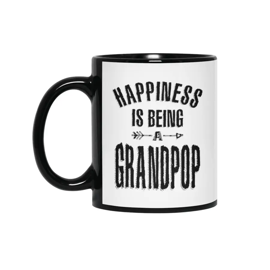 Mens Happiness is Being a Grandpop | Dad and Grandpa Siyah Kupa