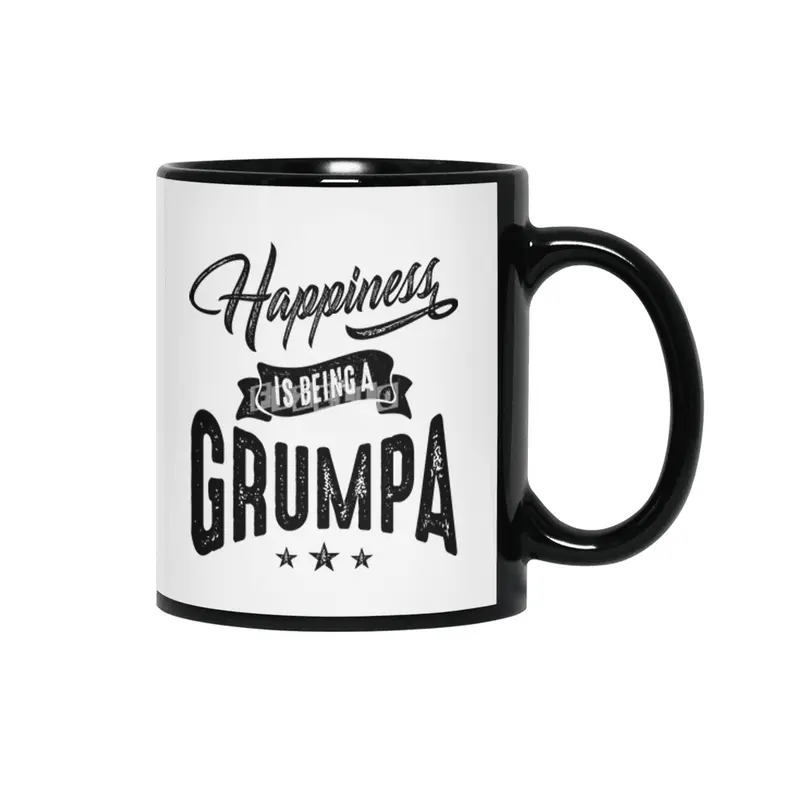 Mens Happiness is Being a Grumpa Grandpa Gift Siyah Kupa