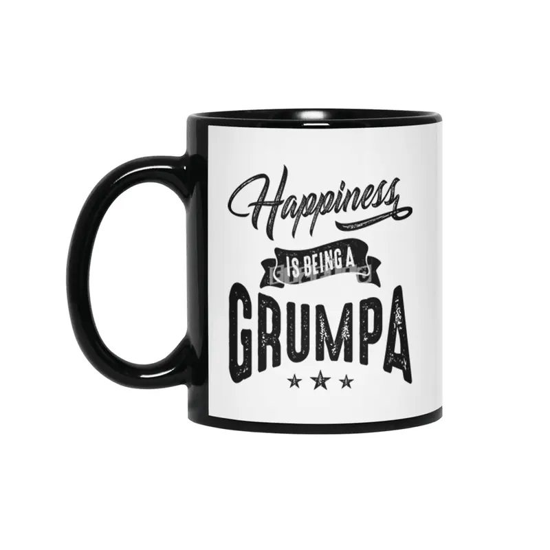 Mens Happiness is Being a Grumpa Grandpa Gift Siyah Kupa