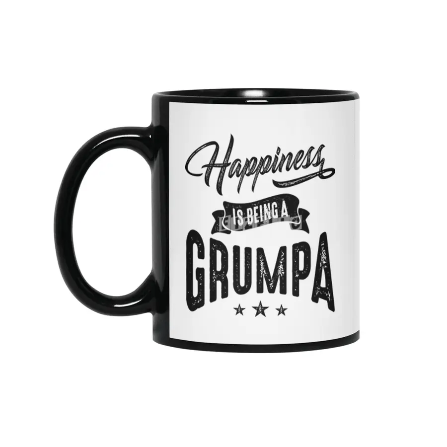 Mens Happiness is Being a Grumpa Grandpa Gift Siyah Kupa