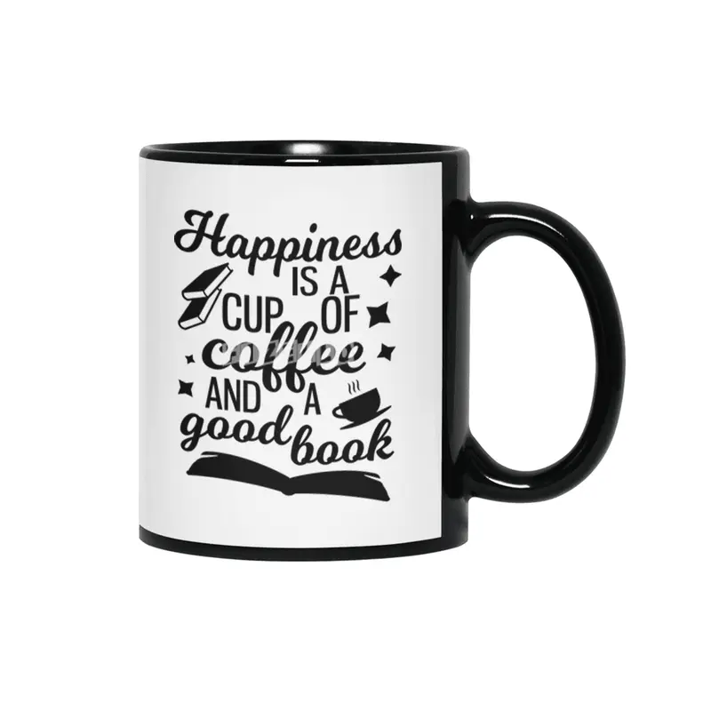 Happiness is a Cup of Coffee and a Good Book Siyah Kupa
