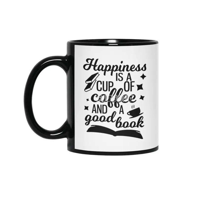 Happiness is a Cup of Coffee and a Good Book Siyah Kupa