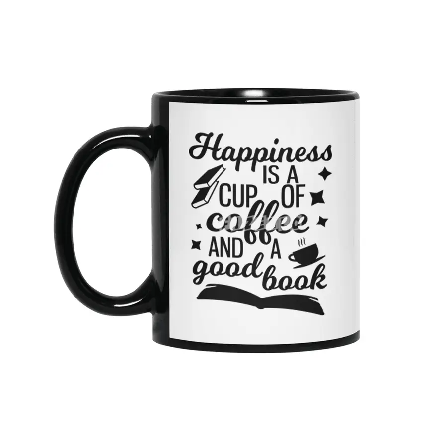 Happiness is a Cup of Coffee and a Good Book Siyah Kupa