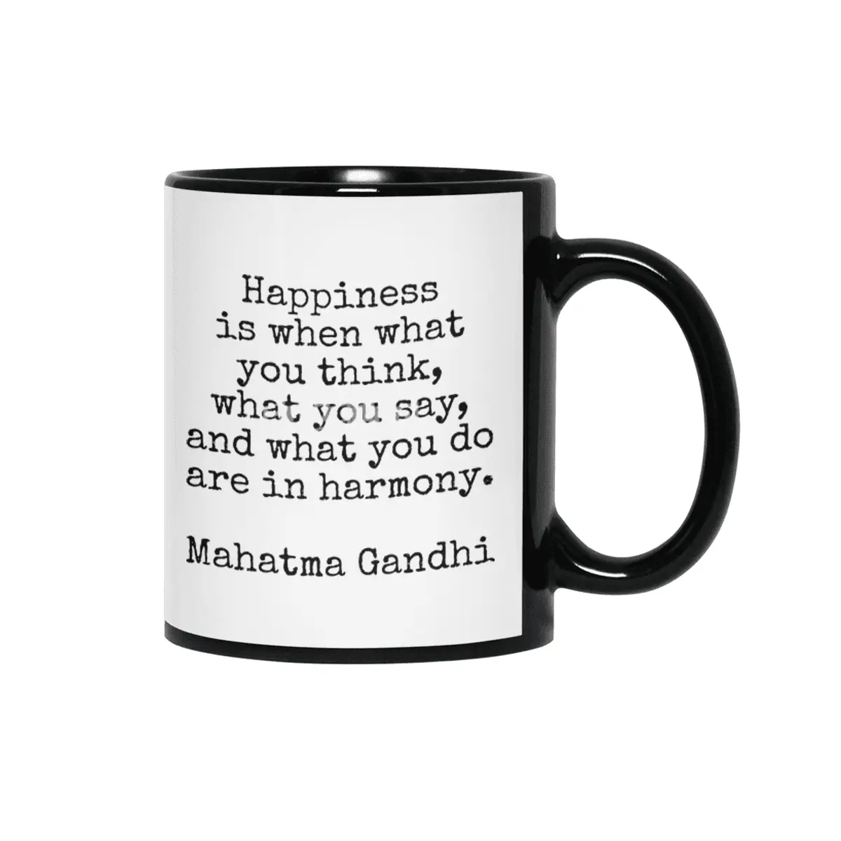 Happiness is harmony Mahatma Gandhi vintage typewriter quote Siyah Kupa