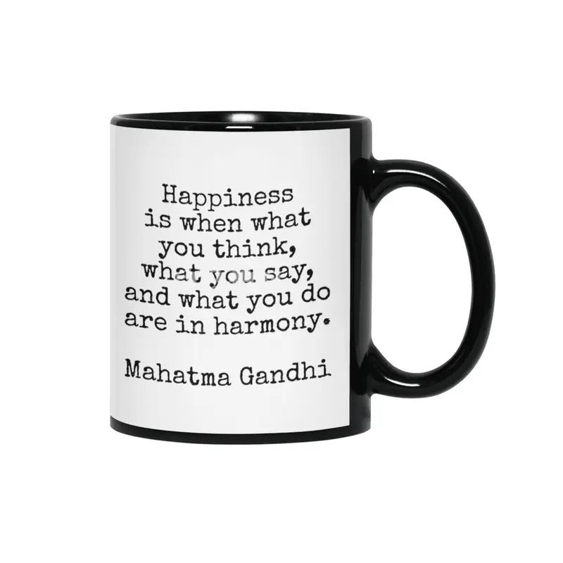 Happiness is harmony Mahatma Gandhi vintage typewriter quote Siyah Kupa