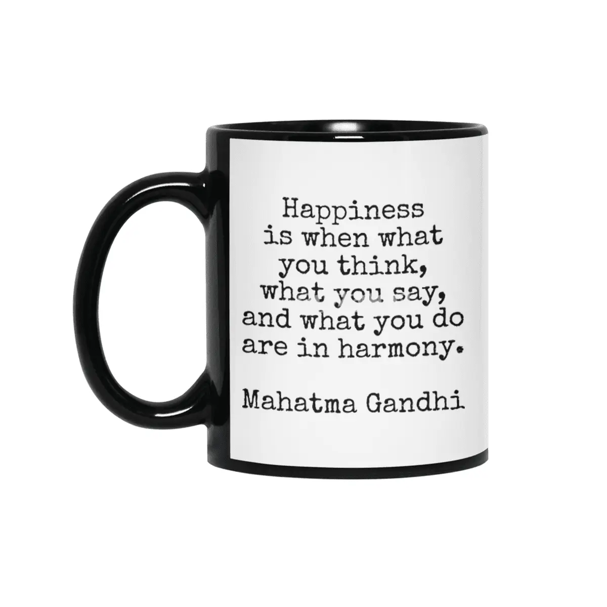Happiness is harmony Mahatma Gandhi vintage typewriter quote Siyah Kupa