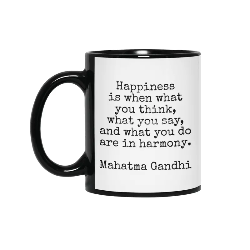 Happiness is harmony Mahatma Gandhi vintage typewriter quote Siyah Kupa