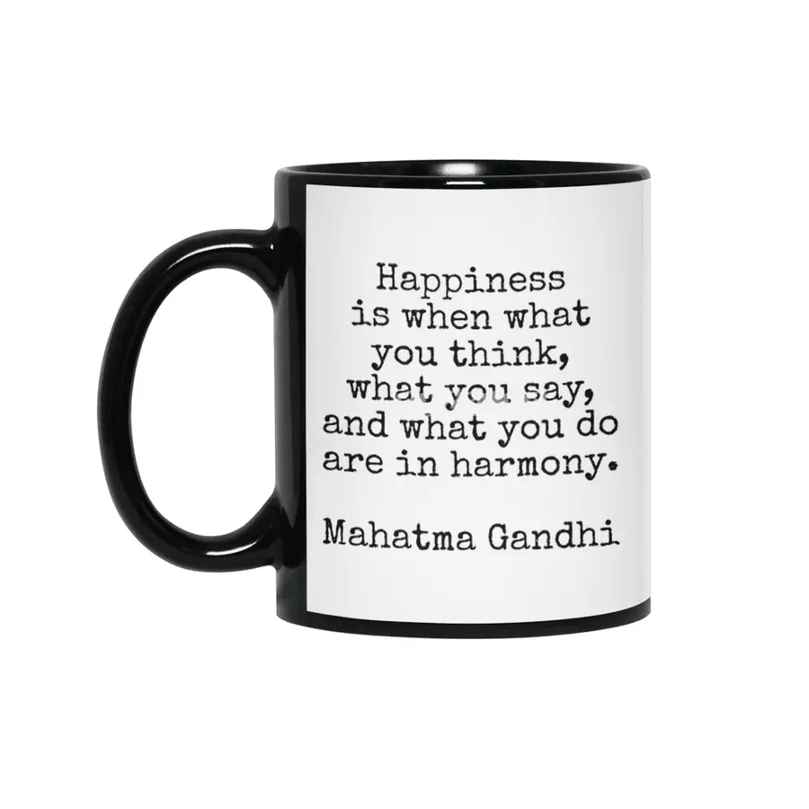 Happiness is harmony Mahatma Gandhi vintage typewriter quote Siyah Kupa