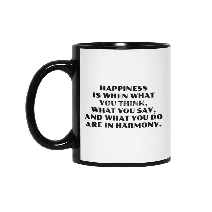 Happiness is when what you think -  Gandhi Siyah Kupa