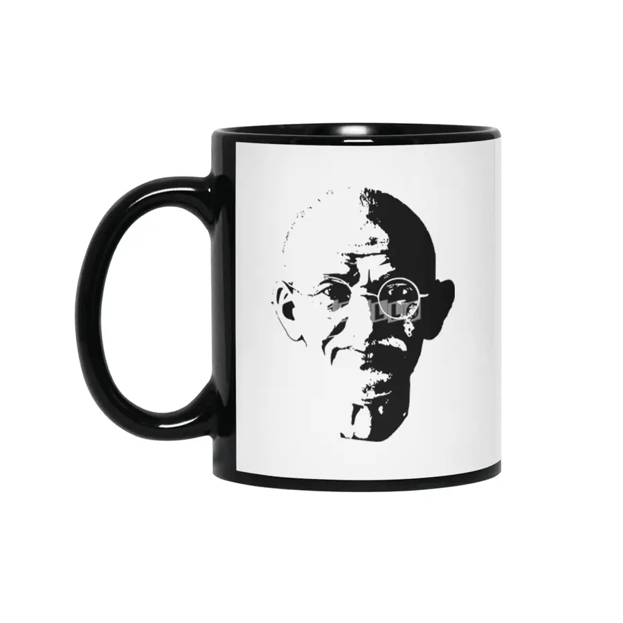 Mahatma Gandhi Minimalistic Pop Art Siyah Kupa