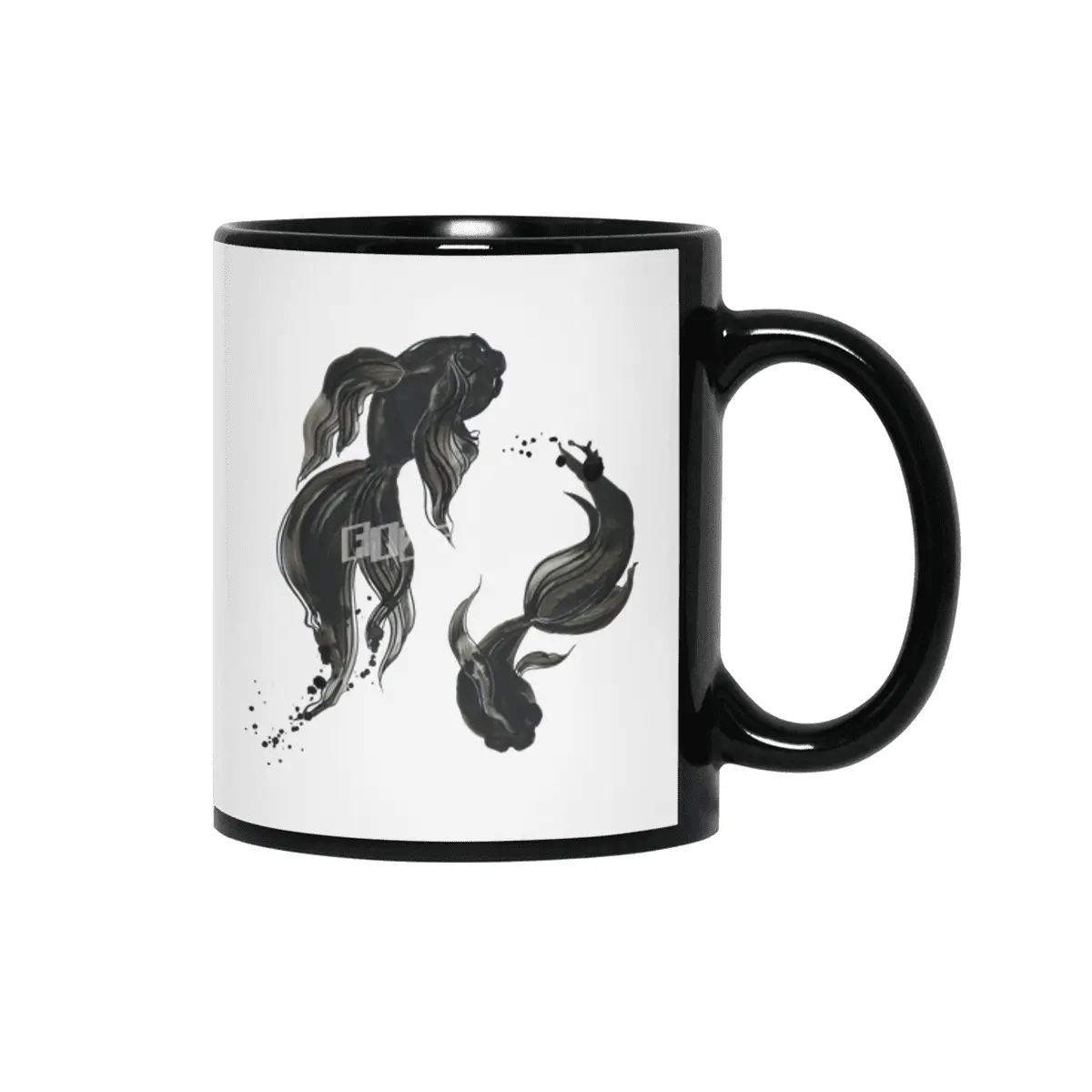Koi fishes in Japanese painting style. Siyah Kupa