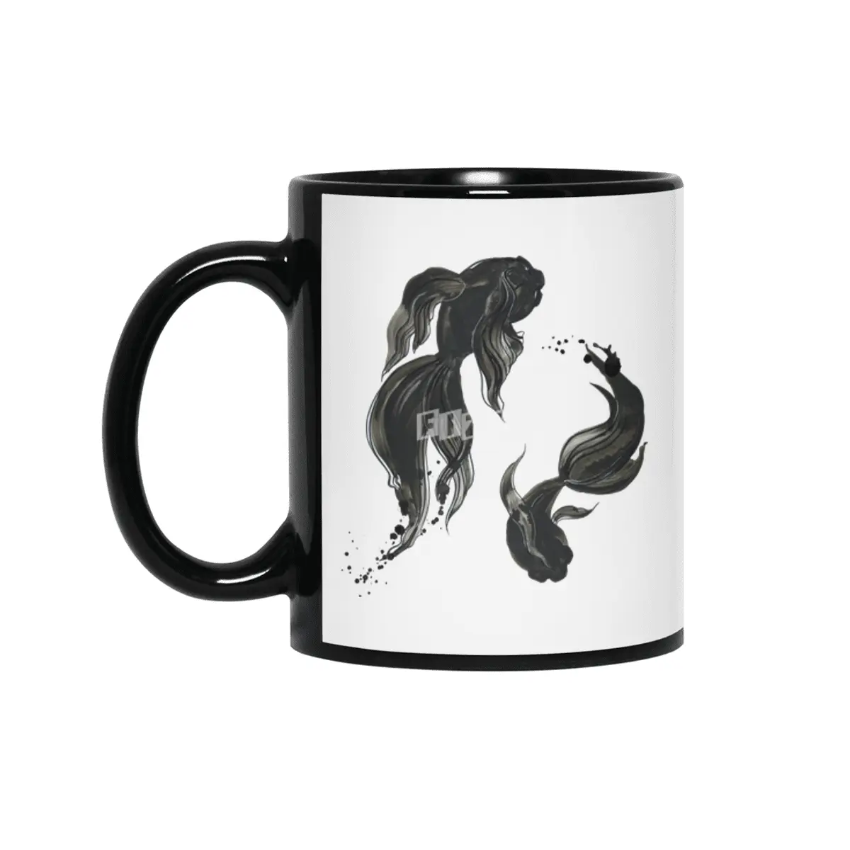 Koi fishes in Japanese painting style. Siyah Kupa
