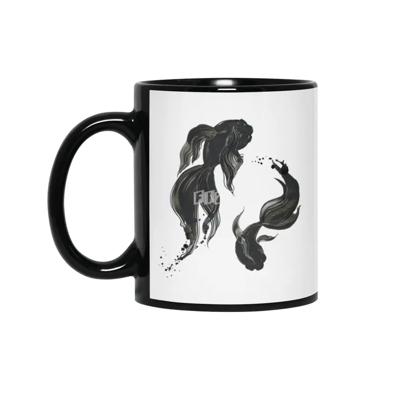 Koi fishes in Japanese painting style. Siyah Kupa