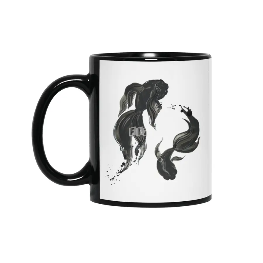 Koi fishes in Japanese painting style. Siyah Kupa