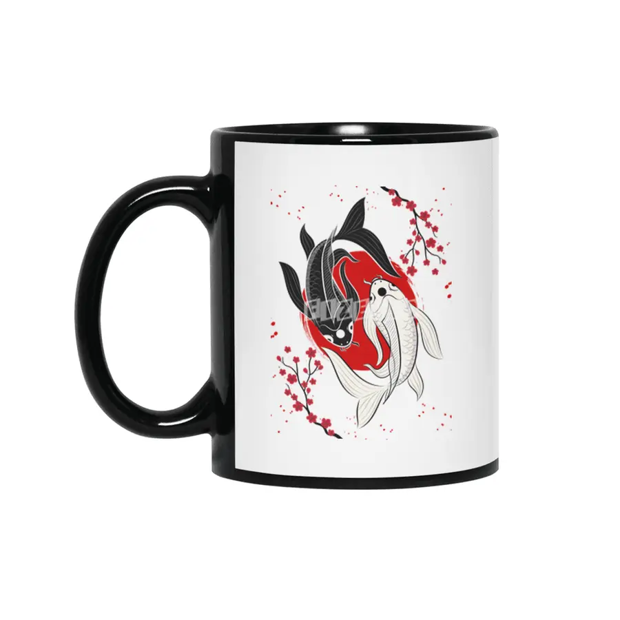 Koi Fish Yin Yang Siyah Kupa