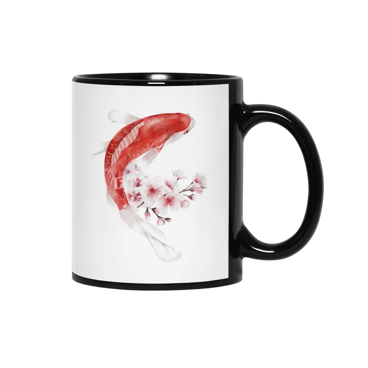 Koi Fish and Cherry Blossoms Siyah Kupa