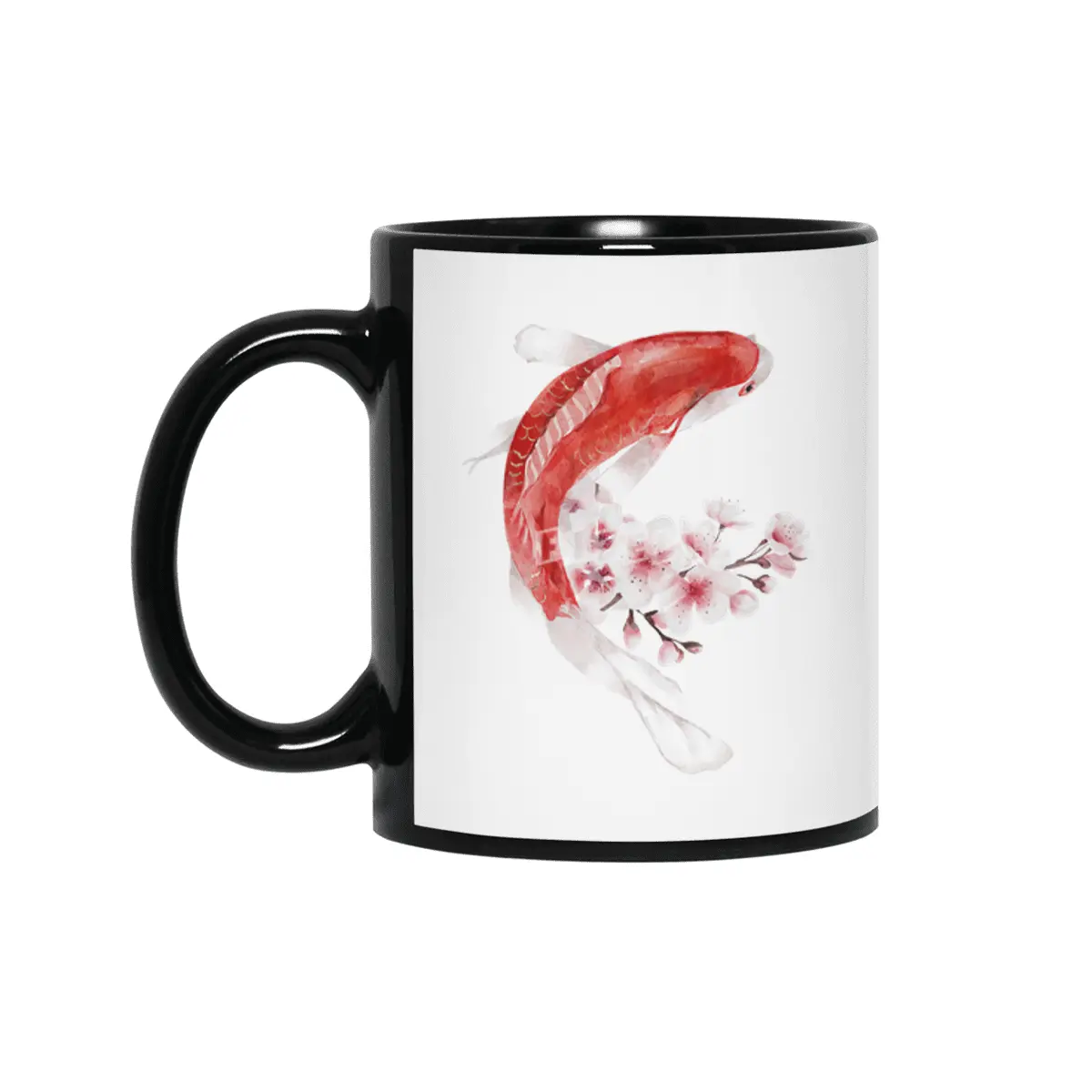 Koi Fish and Cherry Blossoms Siyah Kupa