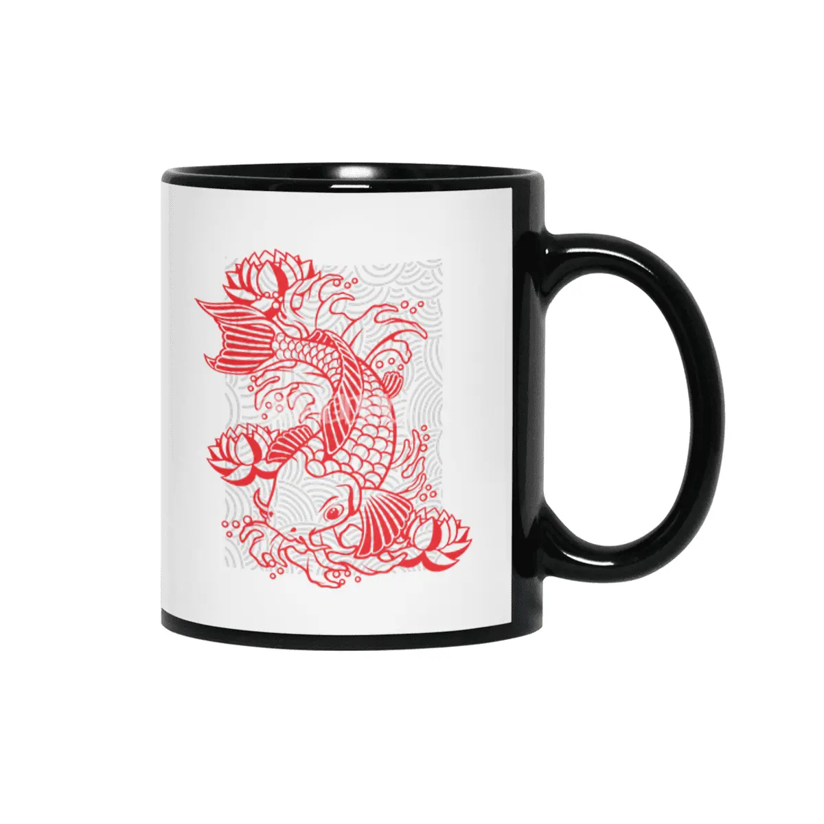 koi fish and lotus Siyah Kupa