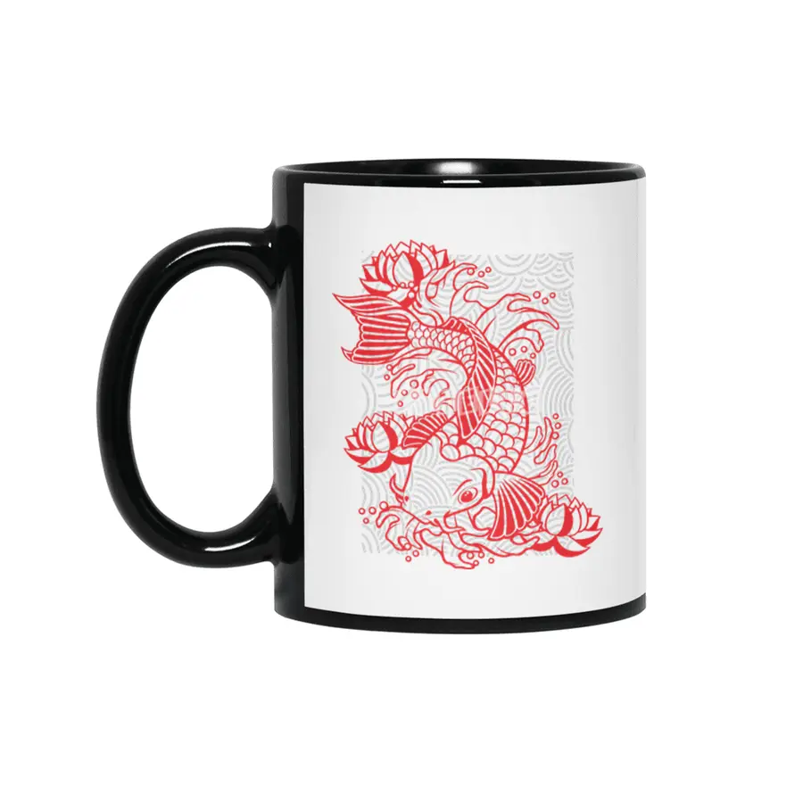 koi fish and lotus Siyah Kupa