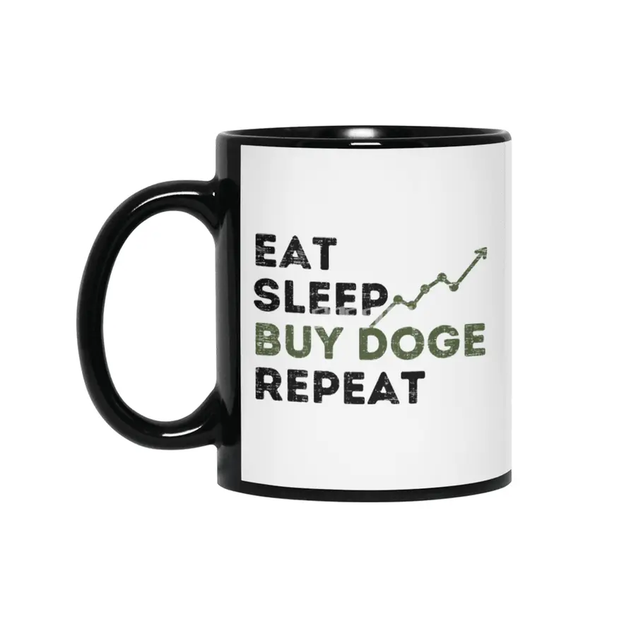 Eat Sleep Buy Doge Repeat,Funny Doge Coin Quotes Siyah Kupa