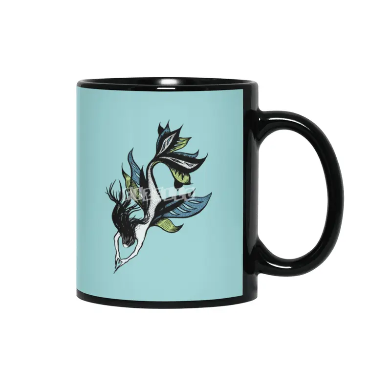 Beautiful Mermaid Drawn Tattoo Style In Blue Green Siyah Kupa