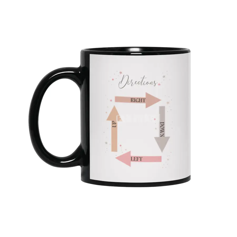 Directions beautiful print for little kids - educational print - right, left, up and down Siyah Kupa
