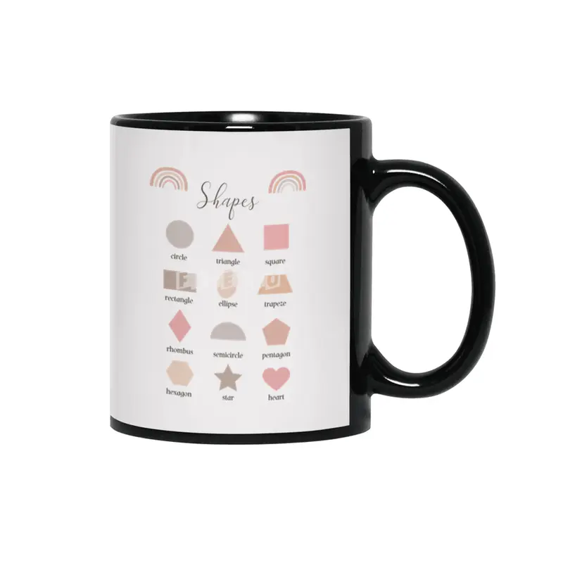 Shapes beautiful print for little kids - educational print - from circle to heart Siyah Kupa