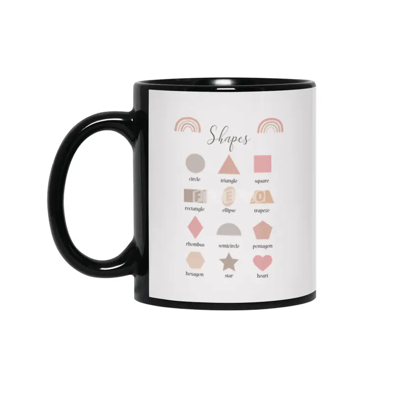 Shapes beautiful print for little kids - educational print - from circle to heart Siyah Kupa