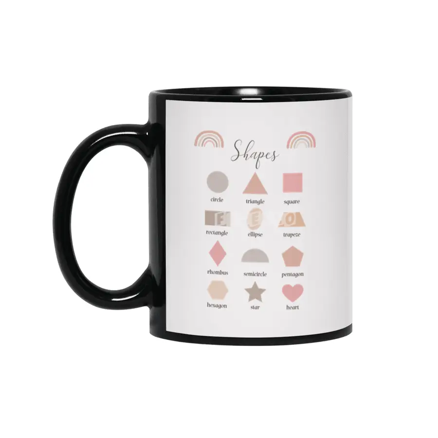 Shapes beautiful print for little kids - educational print - from circle to heart Siyah Kupa