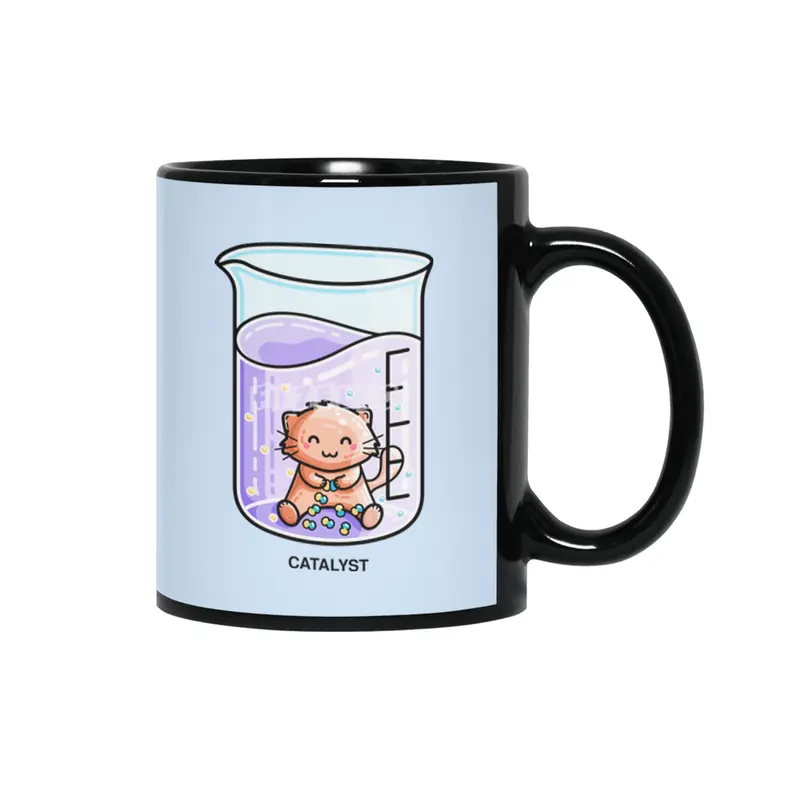 Catalyst Cute Chemistry Cat Pun Siyah Kupa