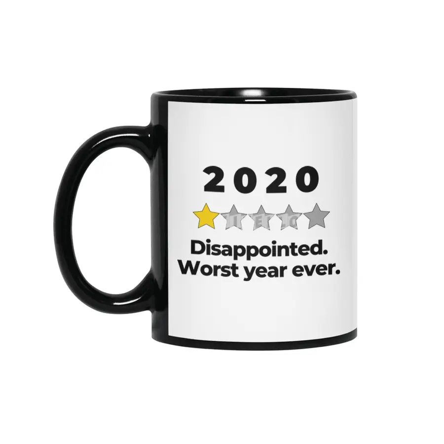 2020 Bad Year Review One Star Rating Cute Funny Joke October September Sarcastic Class Motivational Siyah Kupa