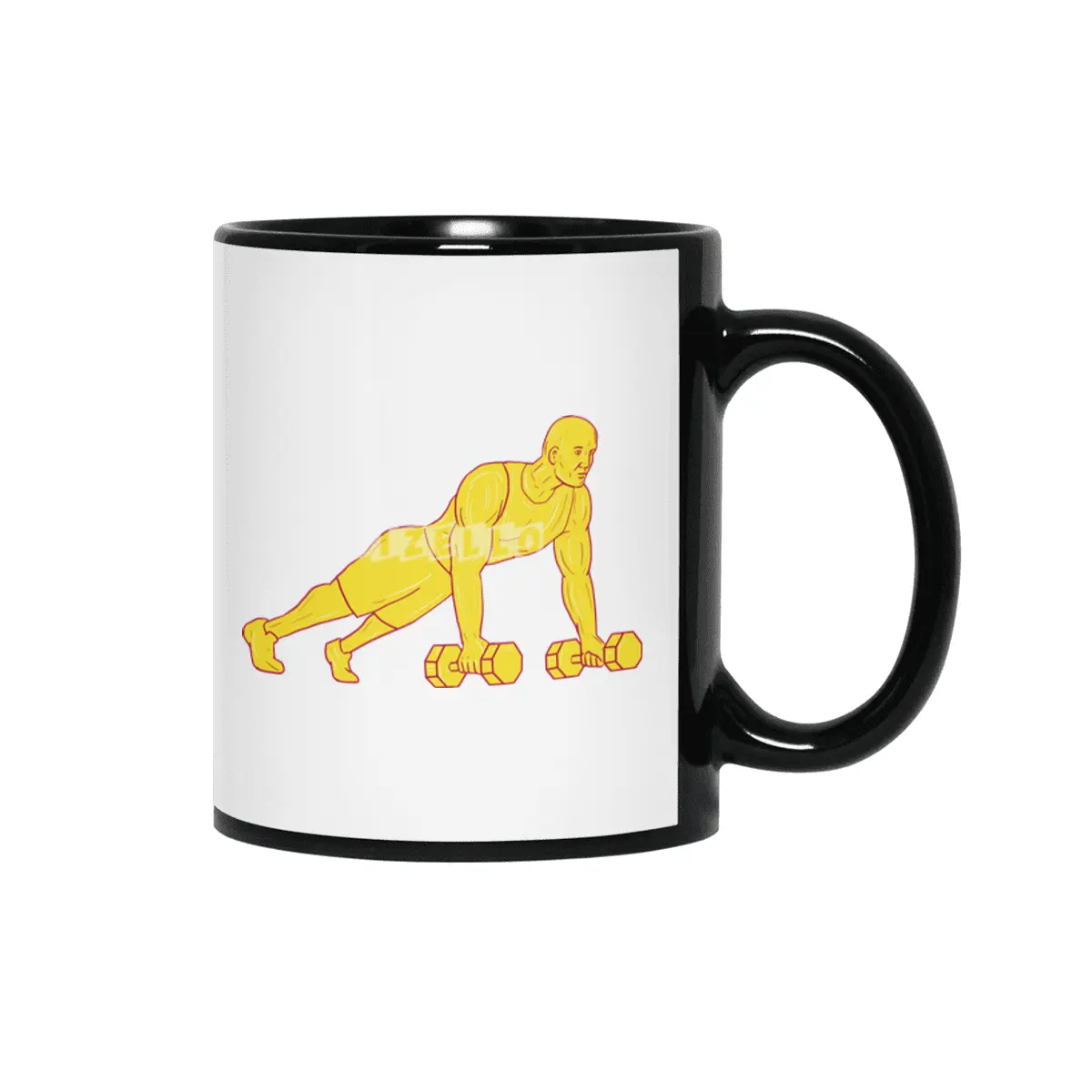 Fitness Athlete Push Up Dumbbell Drawing Siyah Kupa