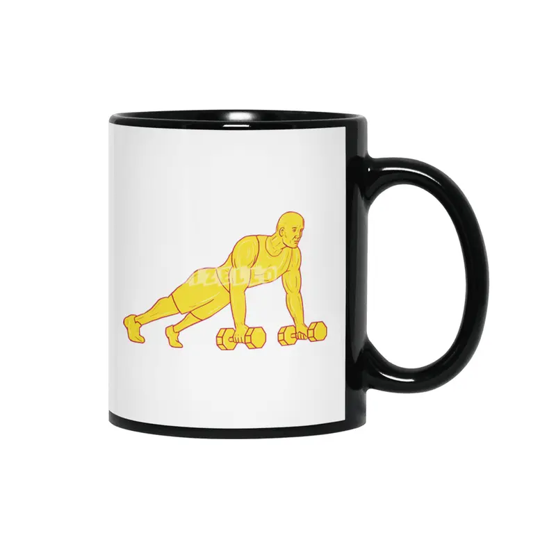 Fitness Athlete Push Up Dumbbell Drawing Siyah Kupa