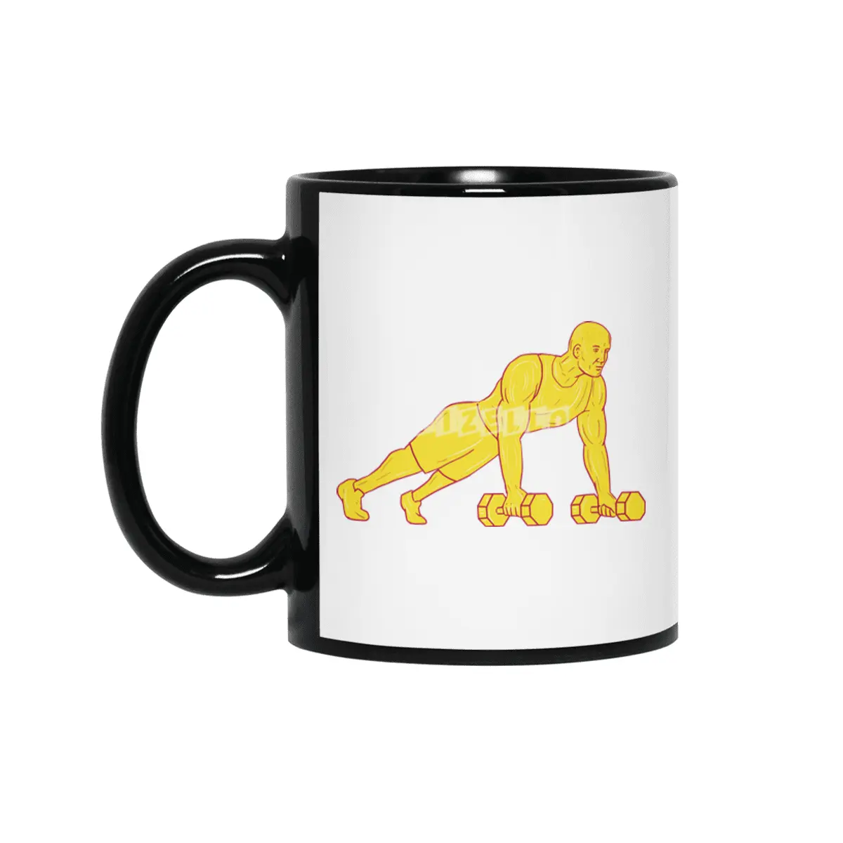 Fitness Athlete Push Up Dumbbell Drawing Siyah Kupa