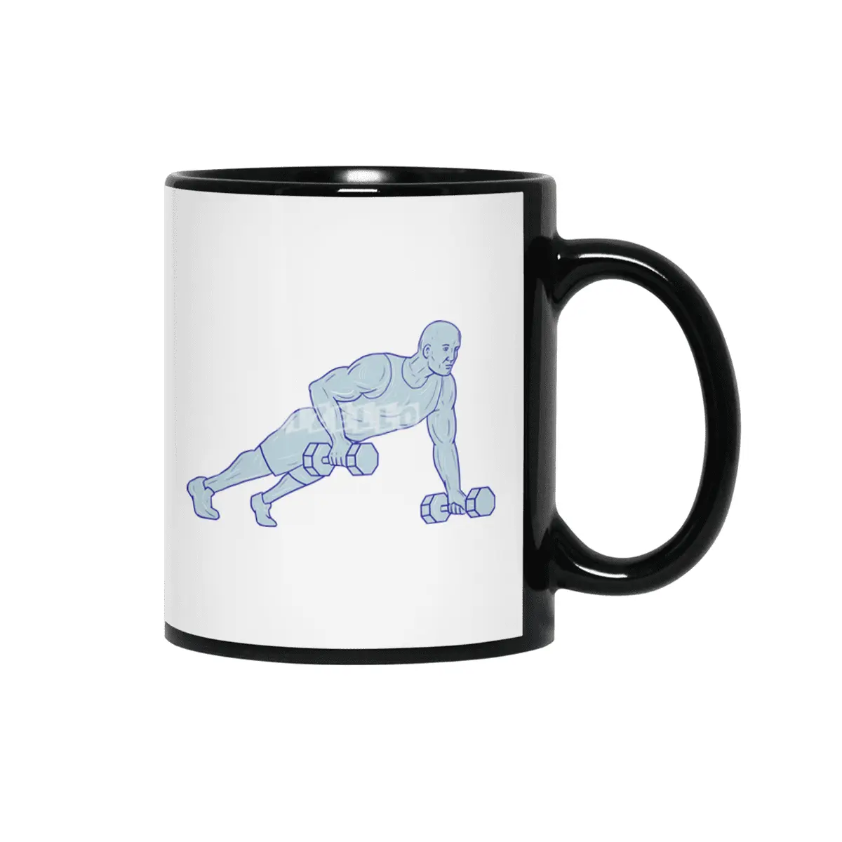 Fitness Athlete Push Up One Hand Dumbbell Drawing Siyah Kupa