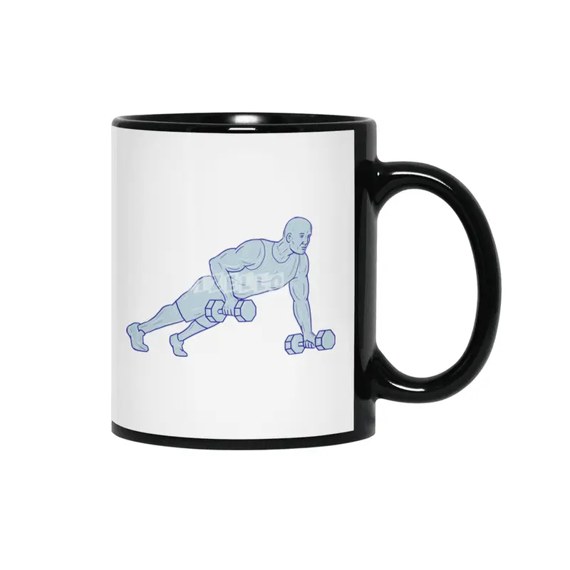 Fitness Athlete Push Up One Hand Dumbbell Drawing Siyah Kupa