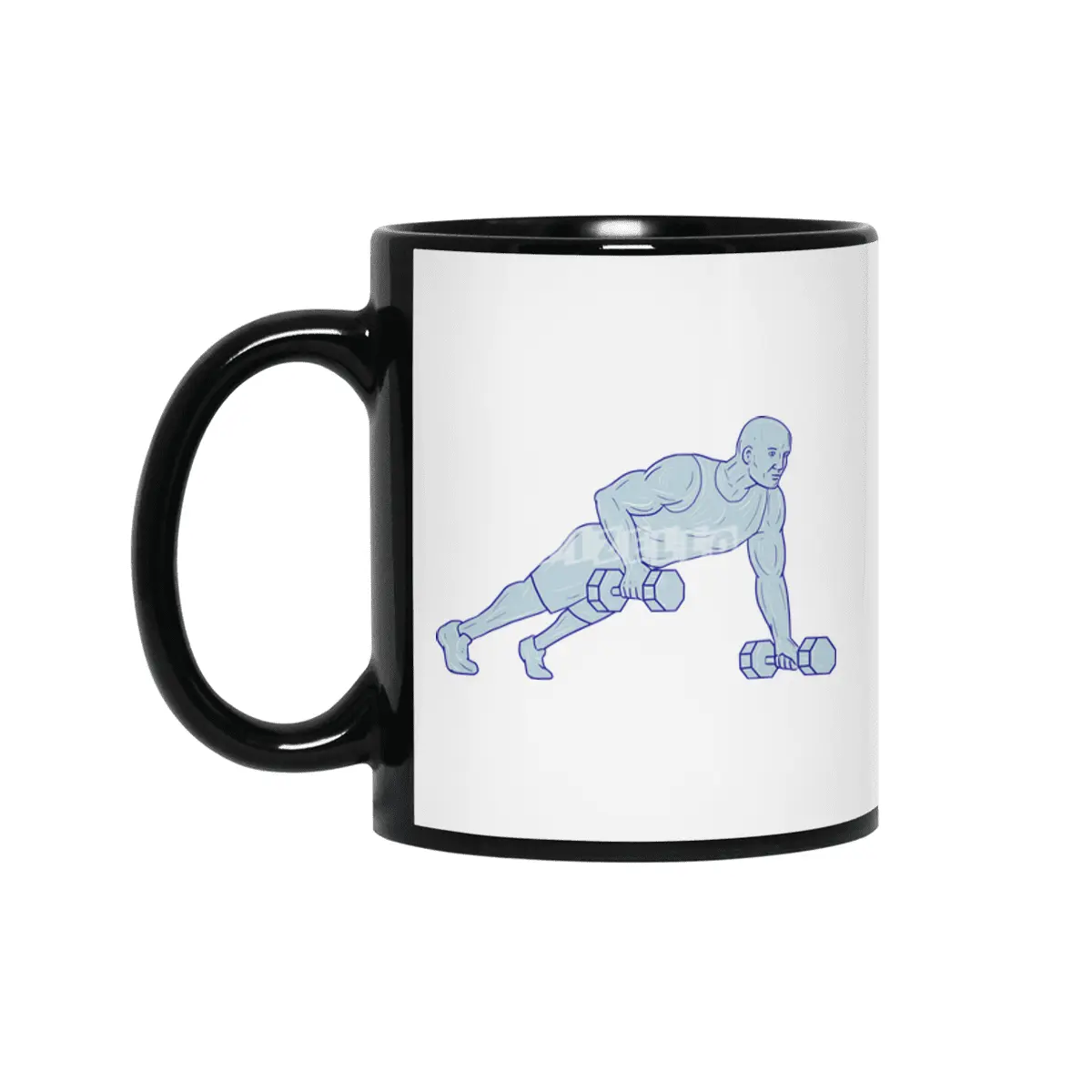 Fitness Athlete Push Up One Hand Dumbbell Drawing Siyah Kupa
