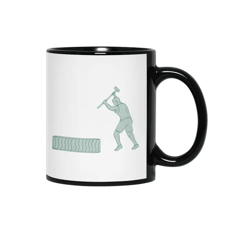 Fitness Athlete Sledge Hammer Striking Tire Drawing Siyah Kupa