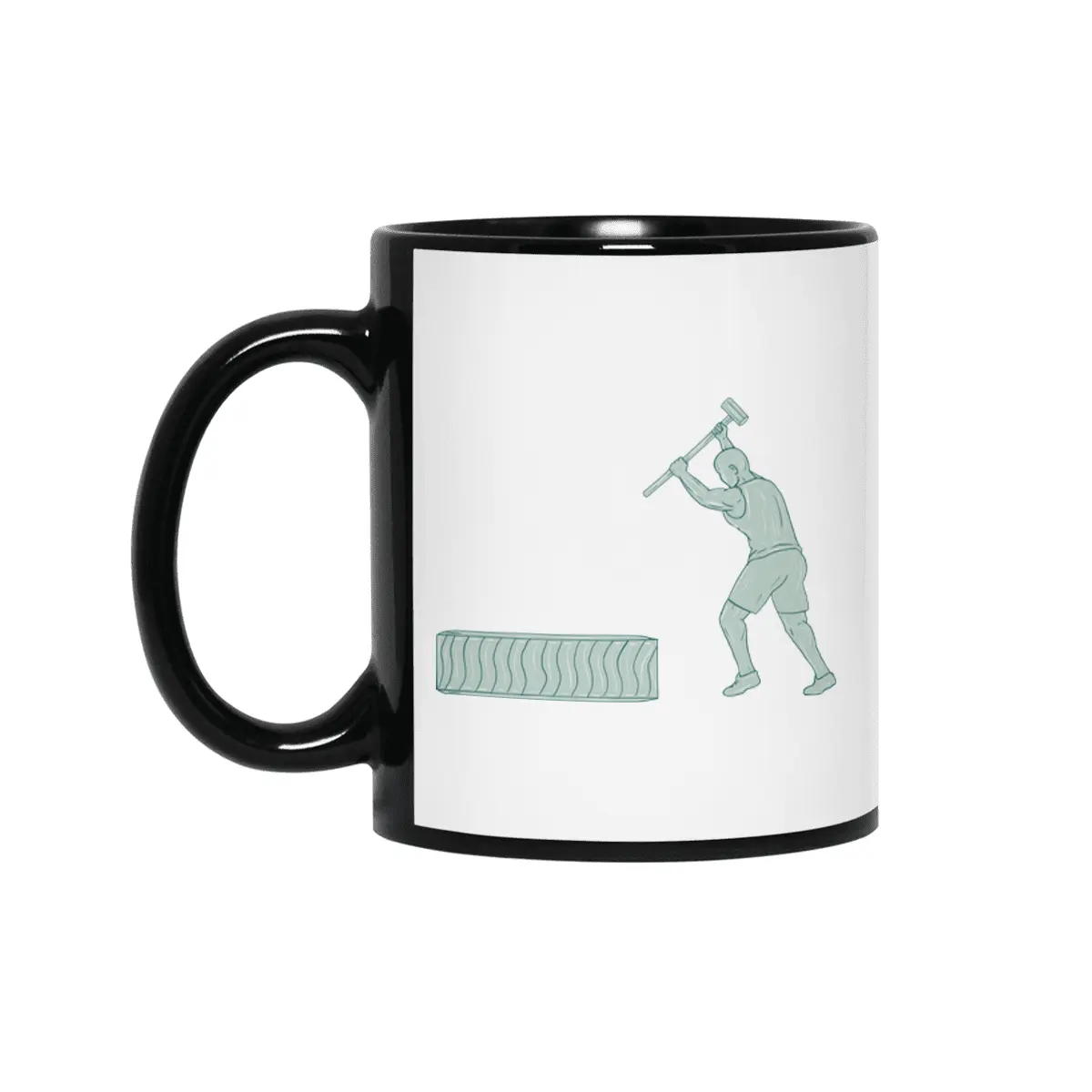 Fitness Athlete Sledge Hammer Striking Tire Drawing Siyah Kupa