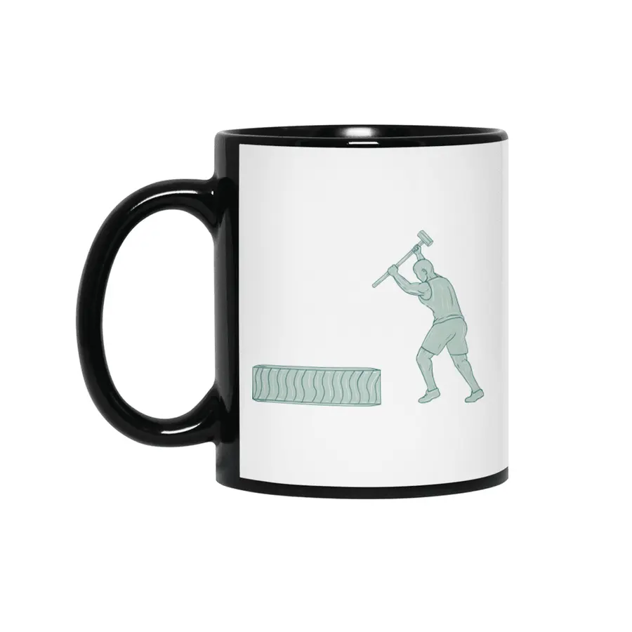 Fitness Athlete Sledge Hammer Striking Tire Drawing Siyah Kupa