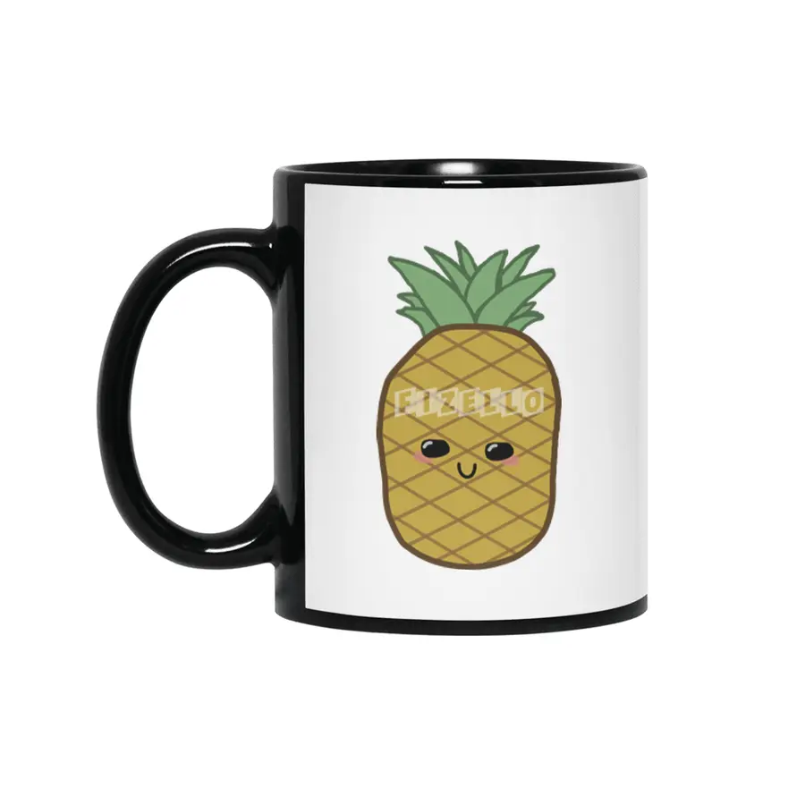 Kawaii Pineapple Siyah Kupa