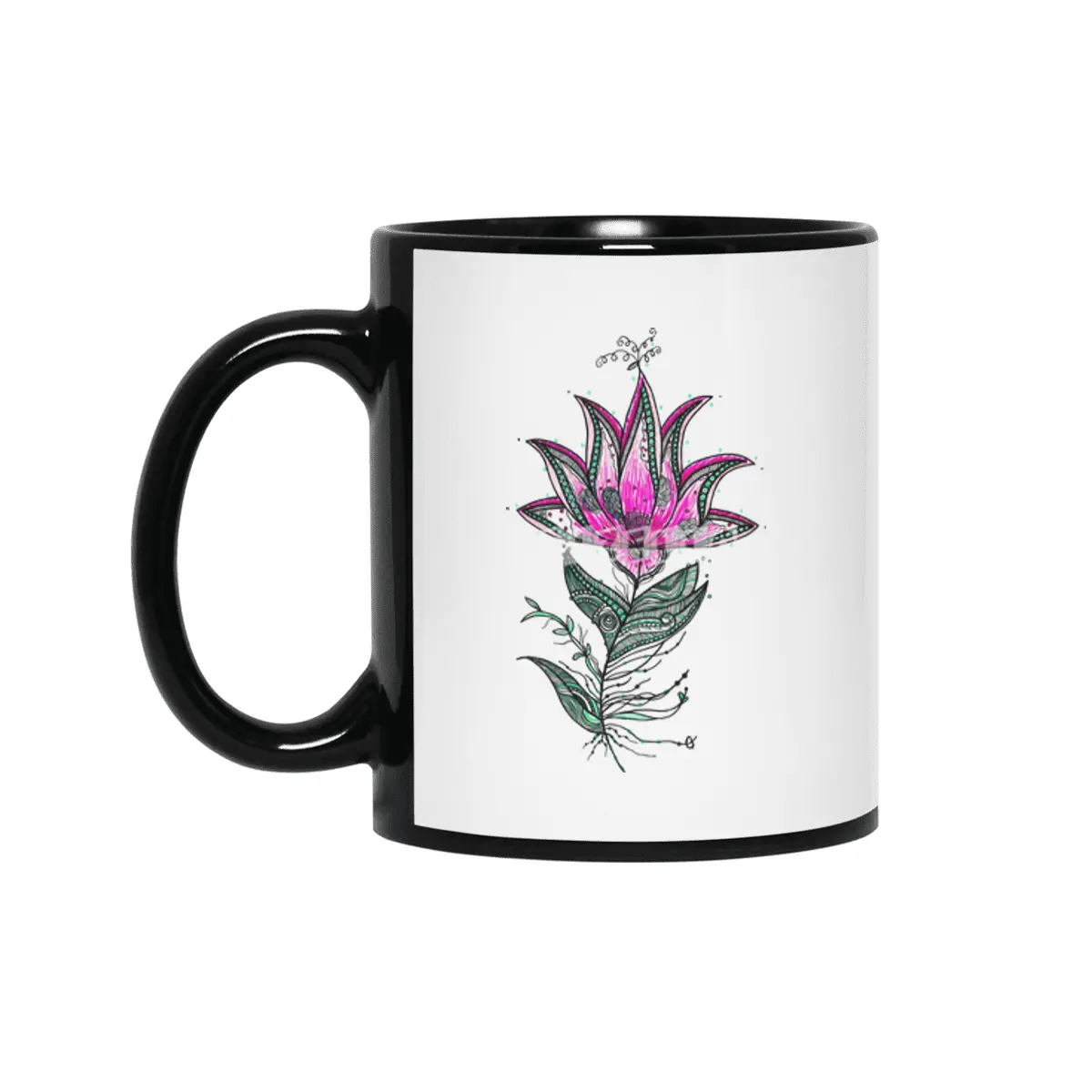 Zentangle Lotus Flower Siyah Kupa