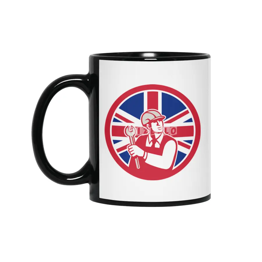 British Engineer Union Jack Flag Icon Siyah Kupa