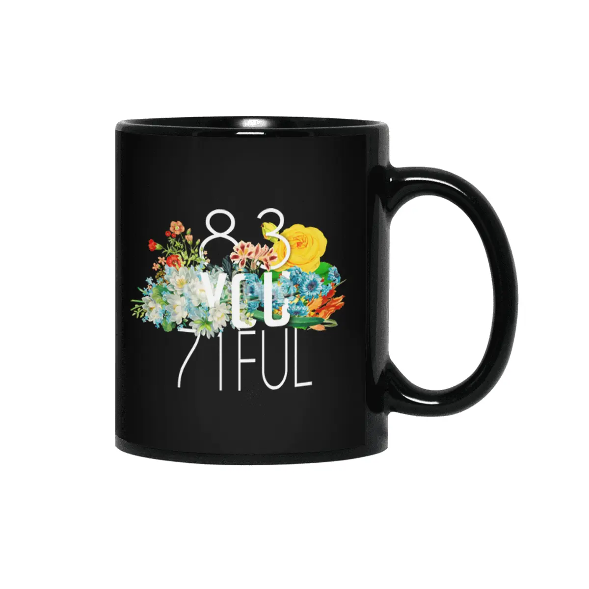 Be You Tiful Numbers and Flowers Siyah Kupa