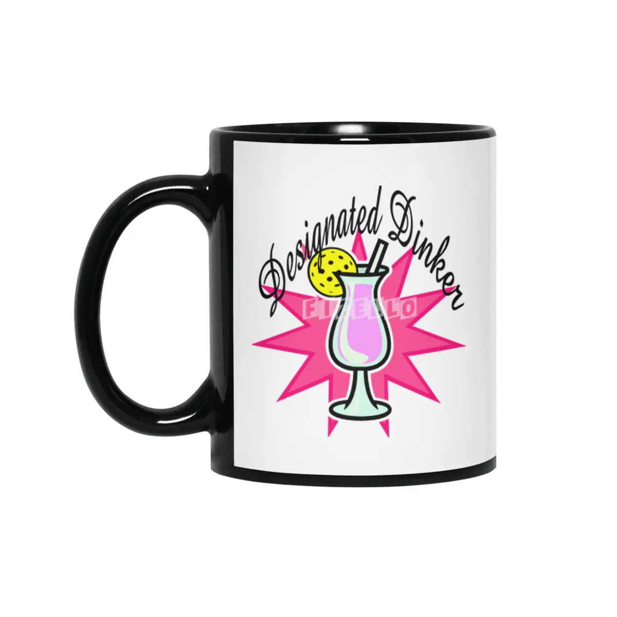 Designated Dinker - Pink Cocktail with Pickleball Pineapple Siyah Kupa