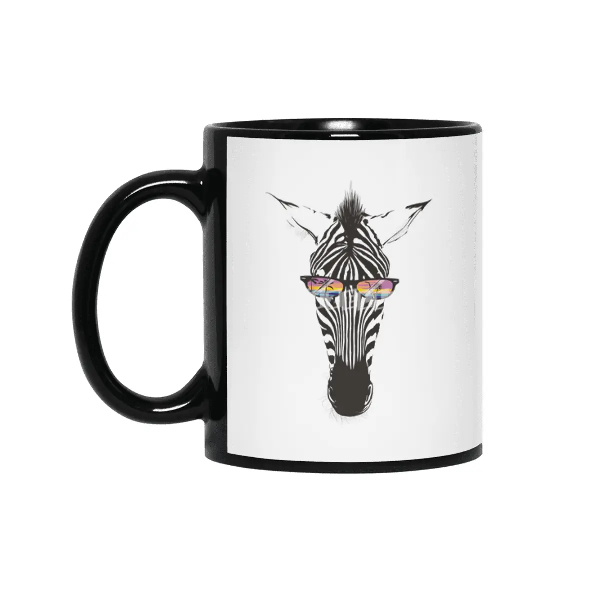 Summer zebra sunset palm trees tropical drink sunglasses Siyah Kupa